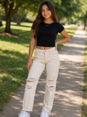 Blue Notes White Denim Jeans Lauren Mid Rise Skinny Distressed shredded Waist 26